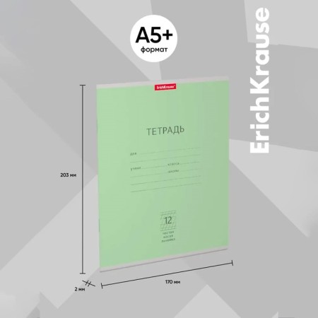 Notebook 12 sheets in a frequent slant, erichkrause "Classic", cover coated cardboard, block offlet, whiteness 100%, green-11