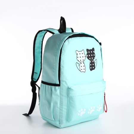 Youth backpack from textiles, 3 pockets, wallet, mint color