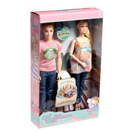 Set of hinge dolls “Travel Family”, Pink T -shirt-1