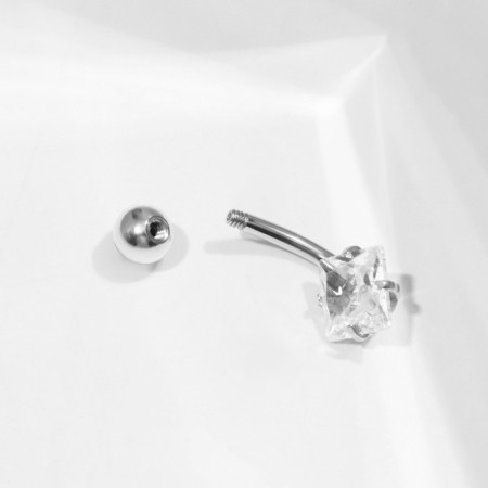 Piercing in the navel "banana" rhombus, l = 2 cm, white color in silver-1