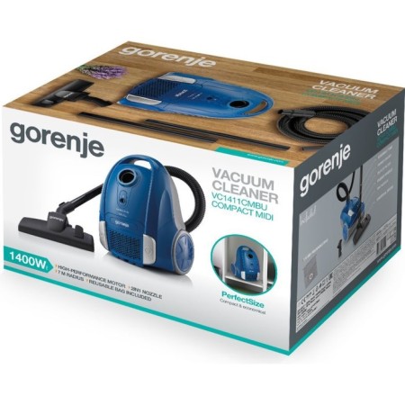 Vacuum cleaner Gorenje VC1411Cmbu, 1400 watts, 2 l, 2 nozzles, cord 5 m, blue-3