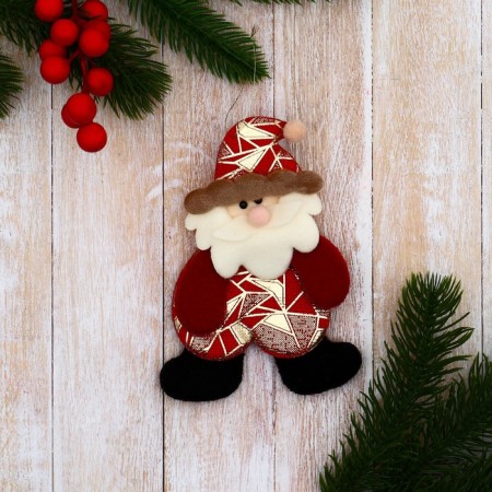 Soft suspension "Santa Claus in a suit with a geometric pattern" 8x13 cm, red