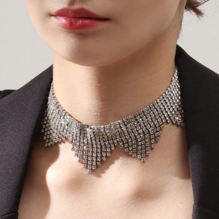 The necklace "Waterfall" stalactites, white color in silver, 30 cm-2