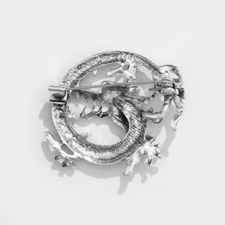 Brooch "Dragon" fire-breathing, red-gray color in black silver-2