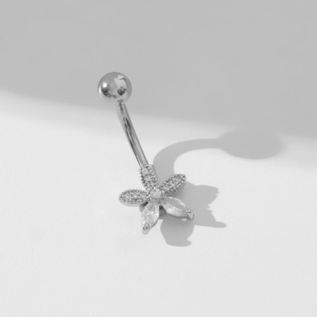 Piercing in the navel "Flower" Simple, bar l = 1 cm, white color in silver