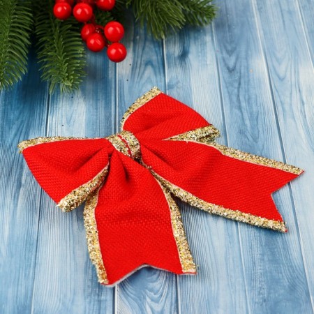 Decoration Christmas tree "Bant of the classic edge shine" (set 2 pcs) 14x14 cm, red-1