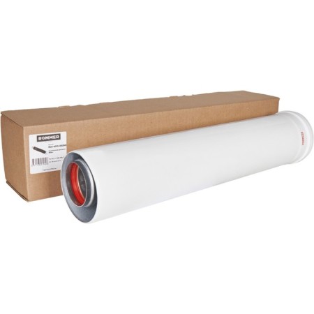 Элемент дымохода ROMMER RCA-6010-000500, удлинитель, d=60/100 мм, коакс раструбн, L=500 мм-6