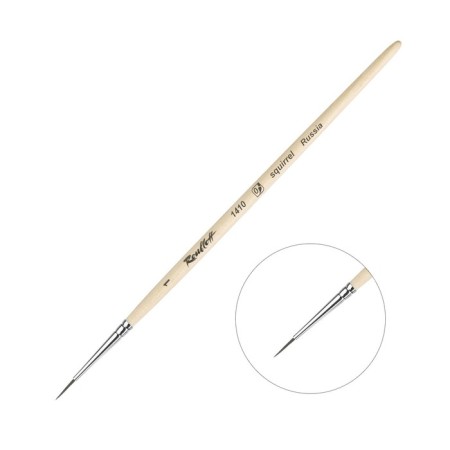 Squirrel brush round, rubloff series 1410 No. 1, short handle is impregnated with varnish, white clip
