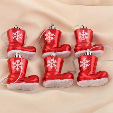 Jewelry decoration "Boot with a snowflake" (set 6 pcs) 4x4 cm, red