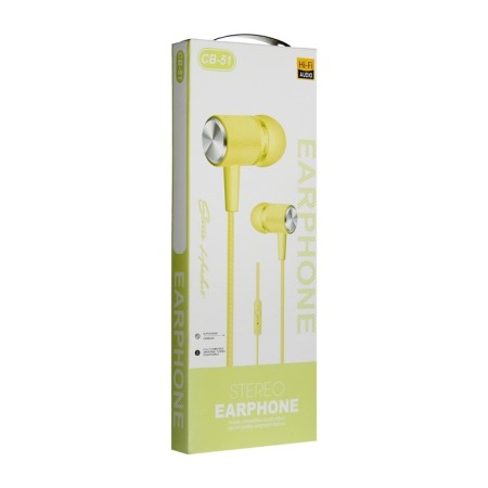 Headphones CB-51, wired, vacuum, microphone, 1 m, jack 3.5 mm, yellow-2