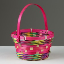 Wicker basket, d18 x 11 x 24 cm, pink, bamboo