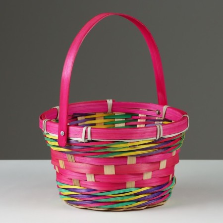 Wicker basket, d18 x 11 x 24 cm, pink, bamboo