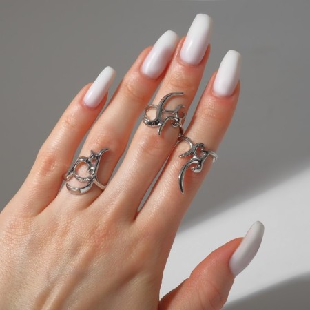 Ring set 3 pieces "claws" pattern, size mix, silver color-2