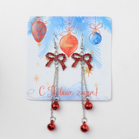 New Year! Earrings "New Year" hanging, bows, red-3