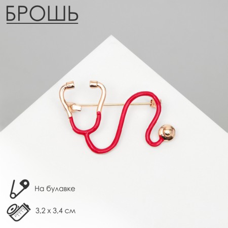 Brooch "Stethoscope" curved, red color in gold