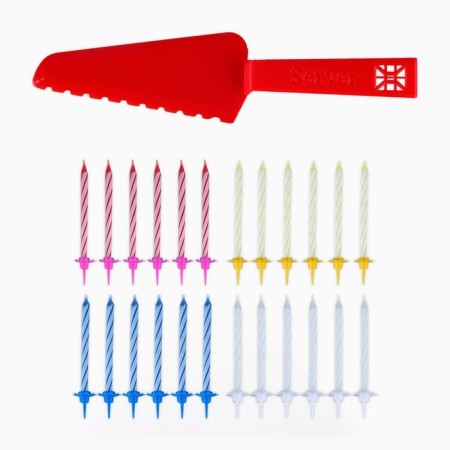 Candles for a cake in a set with a spatula for the cake "Happy Birthday", a red shoulder blade.-3