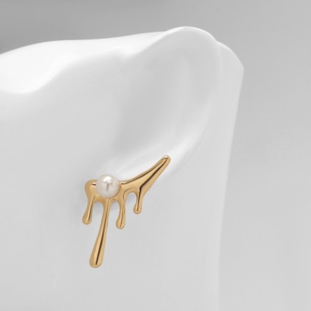 Earrings with pearls "abstraction" reverence, color gold-4