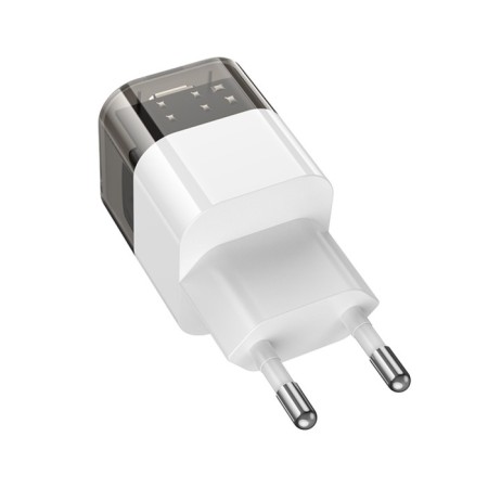 Network charger Hoco C125A, 1 Type-C, 20 W, Transparent, PD + Qc, Black