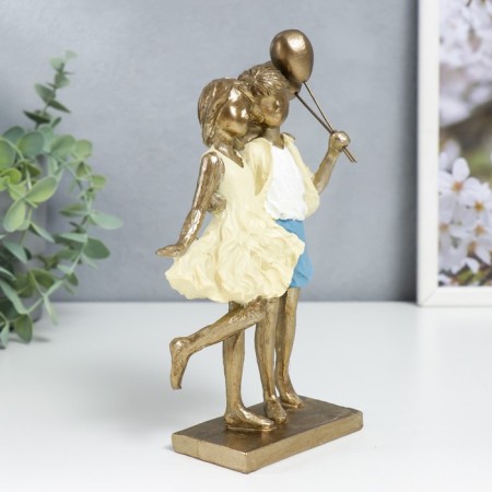 Polystone souvenir "kids with balloons, in yellow outfits" 20x5x10 cm-1