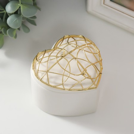 Coramics box, metal "Heart. Karakuli" White 8.9x8.5x7.2 cm