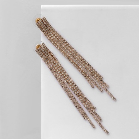 Hanging earrings with rhinestones "Waterfall" on a rectangle, white color in gold, 11.5 cm-1