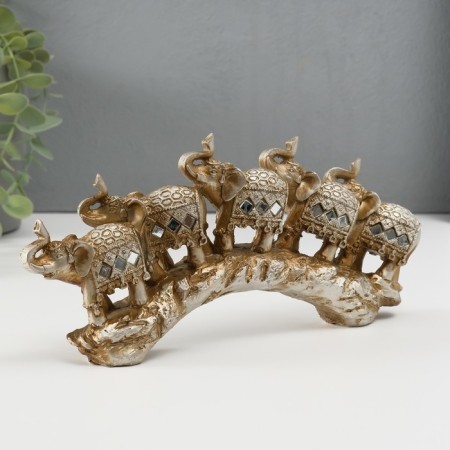 Polystone souvenir "Five elephants on a stone in blankets with fringe" 11x24.5x4.5 cm-3