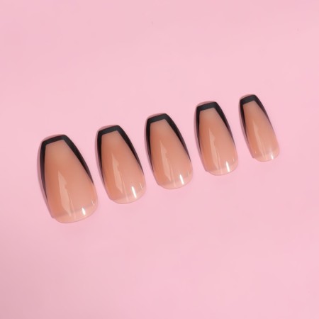 Franch overhead nails, 12 pcs, with adhesive plates, ballerina shape, beige color/black-6