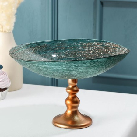 Serving dish for fruit infiration, d = 30 cm, on the leg, emerald color