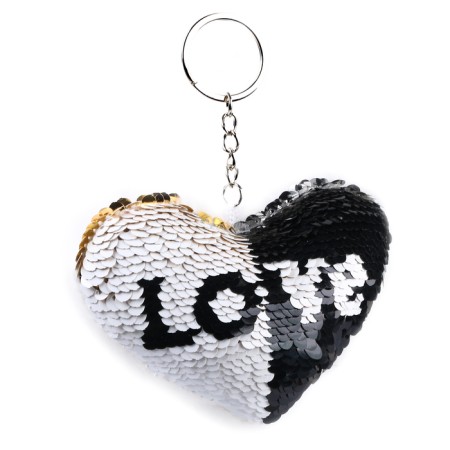 Soft toy "heart" with sequins, on the key fob, 10 cm, white color-1
