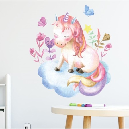 Sticker Plastic Interior color "Unicorn on a cloud with flowers" 29x32 cm