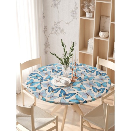 Globe tablecloth "Blue butterflies", round, oxford, elastic band, size 140x140 cm, diameter 105-120 cm-2