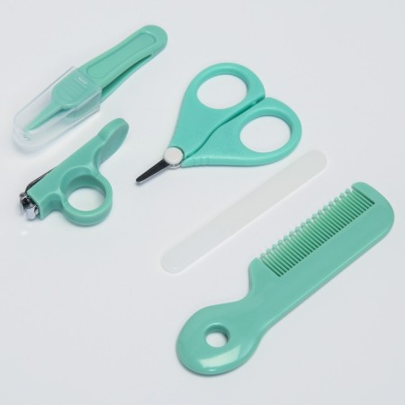A child’s care set, 5 items (comb, tweezers, scissors, a knipser, saw), green color-3