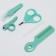 A child’s care set, 5 items (comb, tweezers, scissors, a knipser, saw), green color