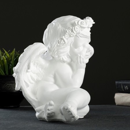 Figure "Angel Sitting Medium" 30x21x25cm, white-3