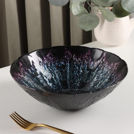 Glass Serving Serving "Filicia", 1.58 l, D = 24 cm, black and blue color with silver