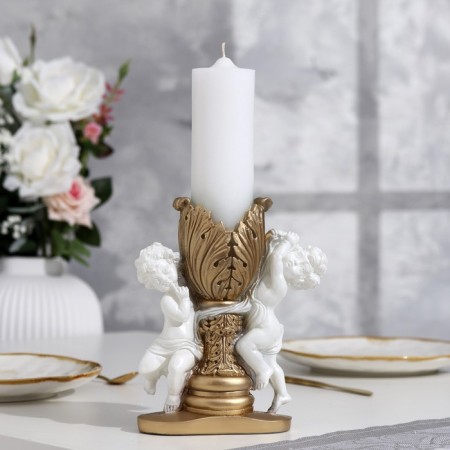 Figure wedding candle "Two angels", 29.5x15 cm, white-gold, 48 hours, home