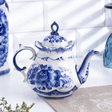 ANEMON kettle, medium, 18 x 19 cm, gzhel