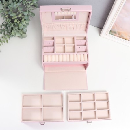 Casket to the leatherette to decorations the chest "Smoothness. Matte light pink" 11x18x13.7 cm-3