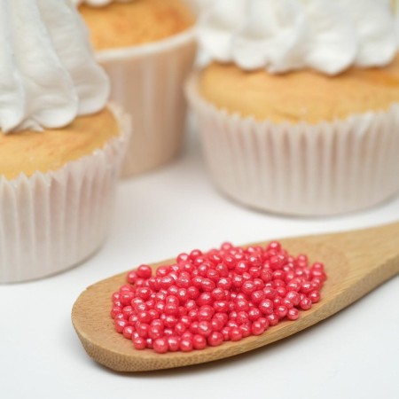 Sprinking confectionery "pearls" of rice grain in color glaze, red 2-5 mm, 50 g-1