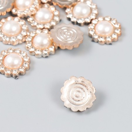 Decor for creativity plastic, rhinestones "Round flower with pearl" set of 15 pcs 1.9x1.9 cm