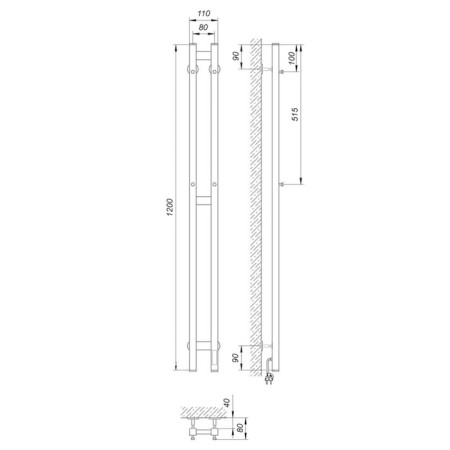 Two electric heated towers Laris Prime ChKCh, 80x1200 mm, 2 crossbars, right, black-8