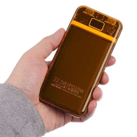 External BYZ W91, 10,000 mAh, 2 USB, 1 Type-C, 22.5 W, 3 A, PD, Orange, Orange-6