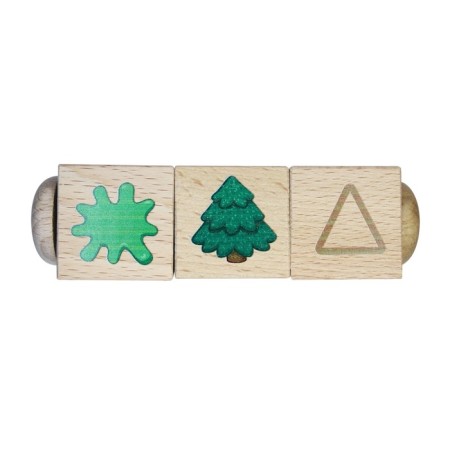 Wooden cubes “Learn colors and shapes”, on the axis, 3 cubes-6