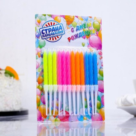 Candles for the cake "Neon", 12 pcs, multi -colored, tall, 10 cm-5