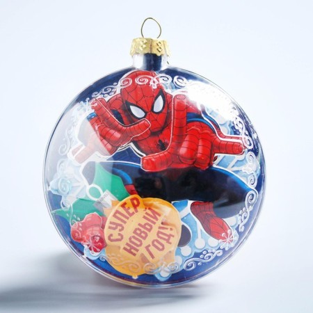 3D applique in the ball "New Year" 8 cm, Spider-Man-1