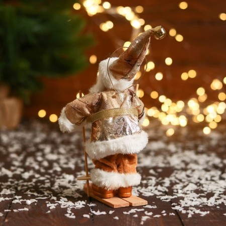 Santa Claus "in a brilliant suit, skiing" 16 cm, golden white-2