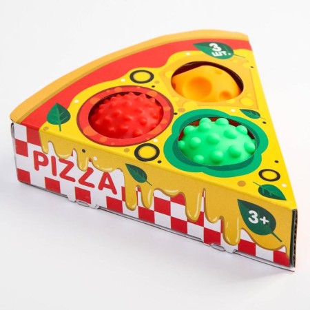 A set of developing tactile balls "Pizza", with a squeak, 3 pcs, crumb I-5