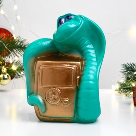 The piggy bank "Snake with a safe" Green-Bronza, 18 cm-1