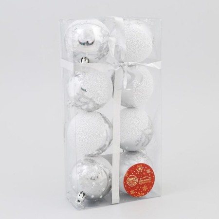 Set of balls plastic D-6 cm, 8 pcs "snowy forest" silver-1