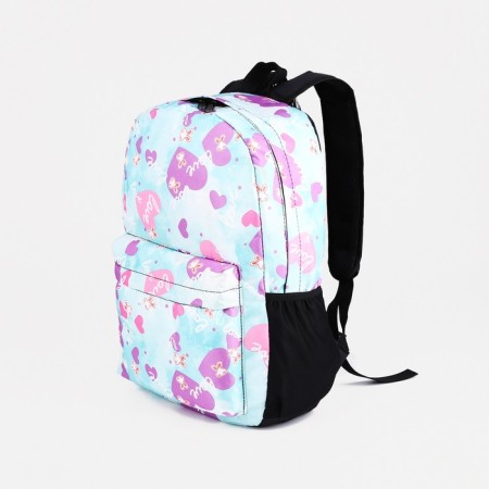 A backpack with a zipper, 3 outer pockets, blue/lilac color-2